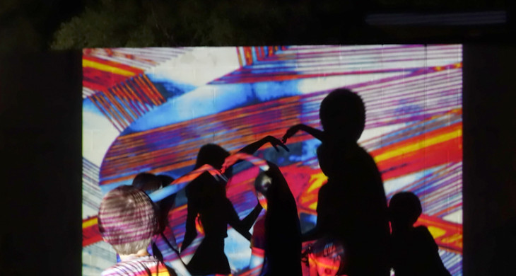 Great fun on NYE in Edinburgh Gardens, Fitzroy North with Projections by Judy Brandt